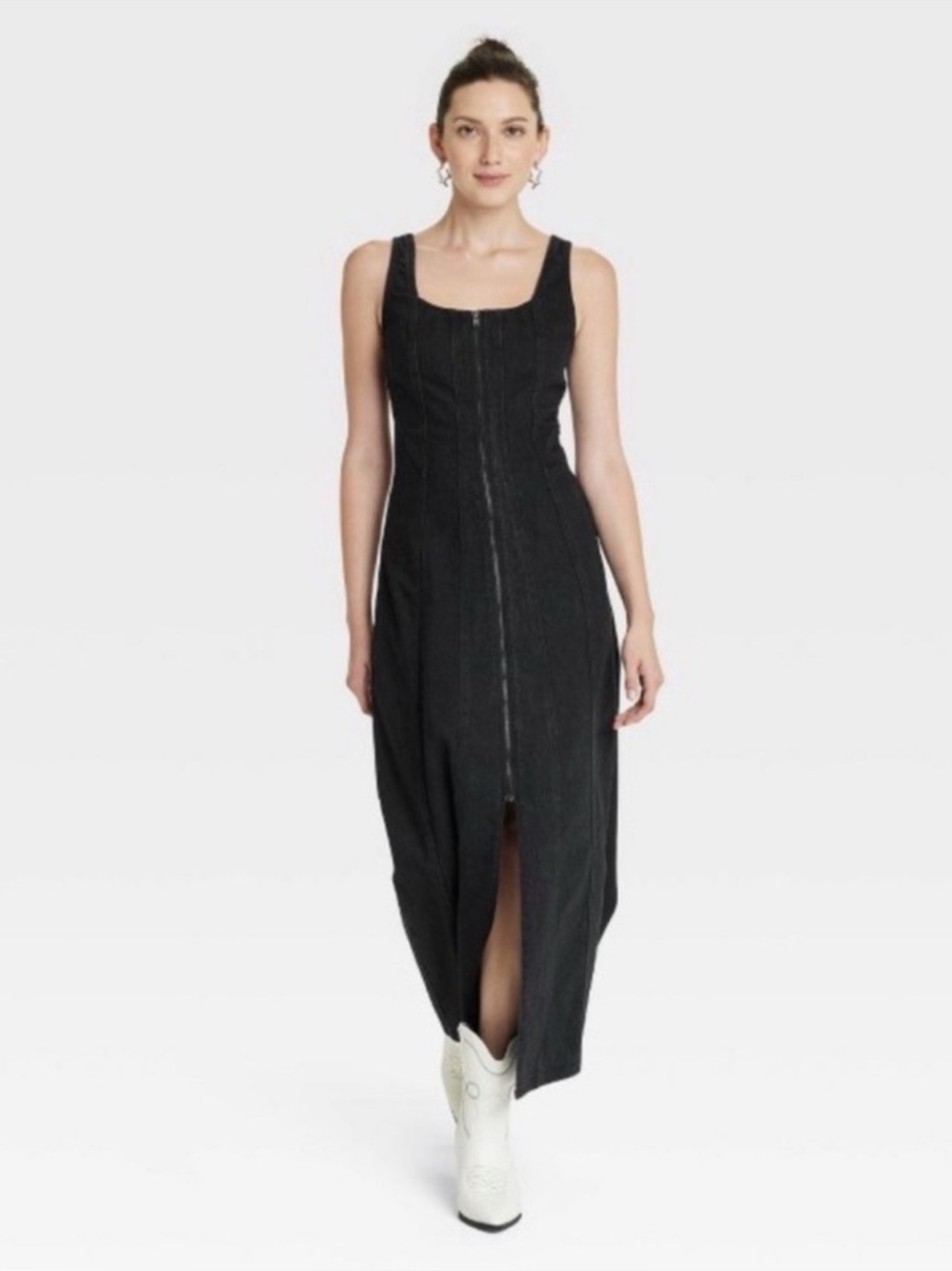 Universal Thread Black Zip-Front Midi Tank Dress